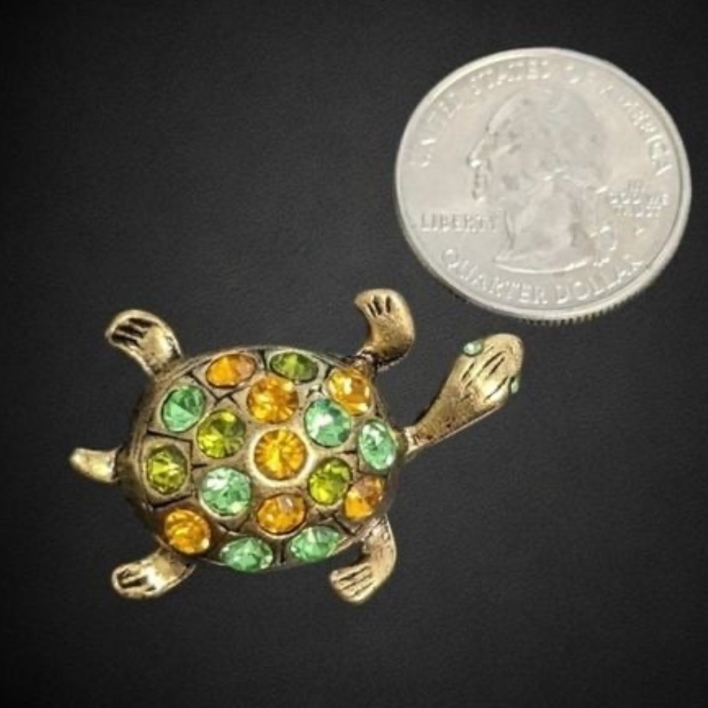 Vintage Rhinestone Turtle Brooch Pin - Picture 3 of 5